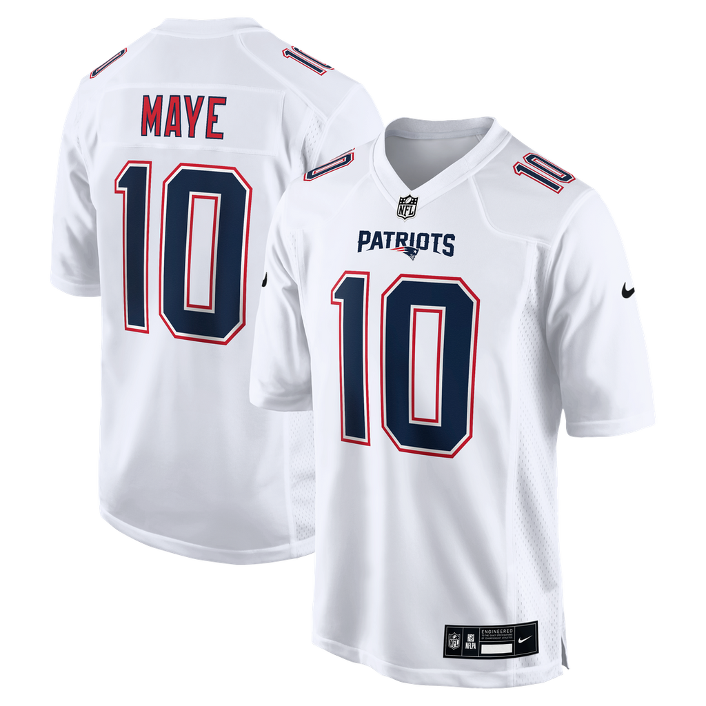 New England Patriots Drake Maye Nike Tundra White Game Jersey